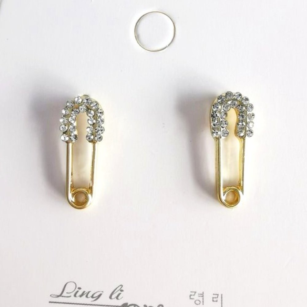 Brand New 14K Gold Plated Safety Pin Style Earrings For Women